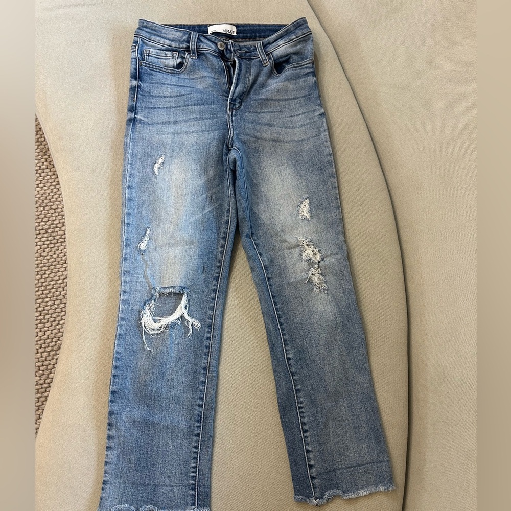 Stylish Distressed Blue Women's Straight Leg Jeans